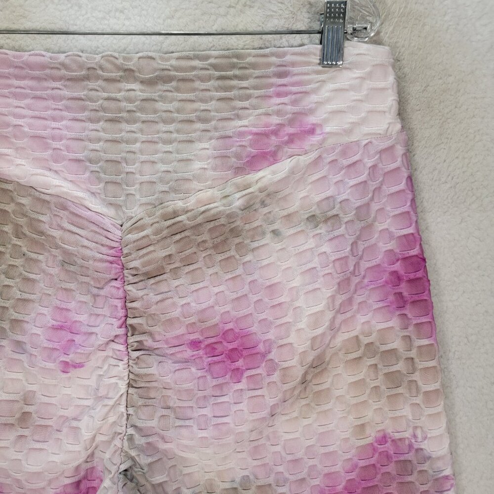 Bae City Pink Tie Dye Scale Pull On Bubble Butt Tik Tok Loungewear Leggings - Picture 12 of 16